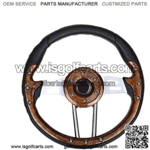 Universal Golf Cart Racing Steering Wheel and Adapter with Ergonomic Design, Universal for Club Car DS Precedent EZGO RXV & TXT, Yamaha (Sold Separately) - Sliver/Black