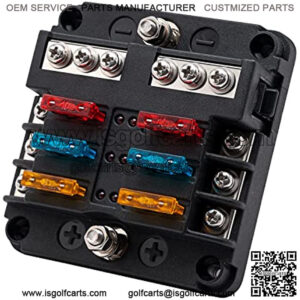 6 Way Fuse Block, 12 Volt Waterproof Boat Fuse Panel with LED Warning Indicator Damp-Proof Cover, Compatible with Car Motorcycle RV Truck Marine Golf Cart, DC 12-24V, 12 pcs Fuse Included