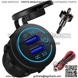 12V USB Outlet, AlfredDireck Dual Quick Charge 3.0 USB Car Charger with 1.1inch Puncher, Waterproof 36W USB Power Outlet with Switch for 12V/24V Marine Boat Motorcycle Truck Golf Cart