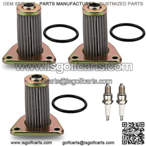 26591G01 Oil Filter Compatible With 1991- 2008 EZGO 4 Cycle 295CC 350CC 295 CC 350 CC Golf Cart Parts (Pack of 3) With Spark Plug