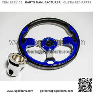 12.5 Inch Cobalt Blue Golf Cart Steering Wheel for Yamaha 1985-Up Gas & Electric Models, Racing Style, SS Center Logo, Brushed Aluminum Spokes and Textured Anti-Slip Grip