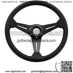 Racing/Golf Cart Steering Wheel Universal Fit Car and Club Car DS &Precedent EZGO Yamaha Golf cart 13.8"/350mm 6 Bolts Grip Vinyl Leather & Aluminum with Horn Button??Black??