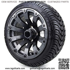 12"  Bomber Matte Gunmetal Golf Cart Wheels and Low Profile Tires Combo Set of 4