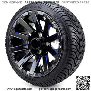 12"  Mauler Glossy Black Ball Mill with Blue Golf Cart Wheels and Low Profile Tires Combo Set of 4
