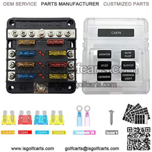 6 Way Blade circuit Fuse Box Block Holder DC 12V/24V with Negative Bus Bar Protection Cover and LED Indicator Waterproof Cap for Automotive Car Truck Marine RV Boat