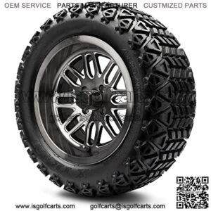 14" Mayhem Brushed Gunmetal Ball Mill Wheels and Arisun (23x10-14) DOT Golf Cart Tires Combo
