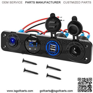 4 in 1 ON/OFF Charger Socket Panel Dual USB Socket Power Outlet & LED Voltmeter &Cigarette Lighter Socket& LED Lighted ON Off Rocker Toggle Switch for Truck Car Marine Boats RV,2 Yeas Warranty
