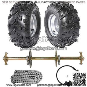 1" Steel Live Axle with 18x9.5-8 Tubeless Wheels Tires Rim and Chain Sprocket Brake Master Cylinder for Go Kart Quad Trike Golf Carts