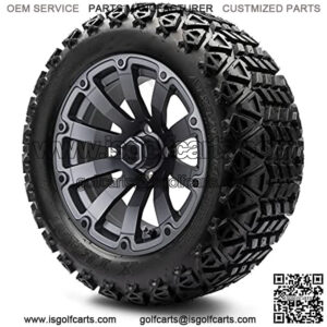 14"  Bomber Matte Gunmetal Golf Cart Wheels and All-Terrain Tires Combo Set of 4