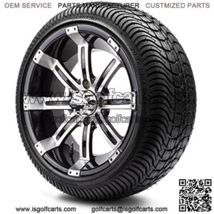 14" Tempest Machined & Black Golf Cart Wheels and Low Profile Tires Combo Set of 4