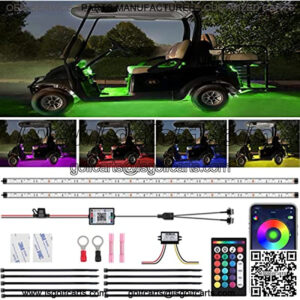 2Pcs 86" Golf Cart Underglow Neon Accent Waterproof LED Strip Lights Kit, RF/APP Control, Sound Active, Music Sync Underbody Lights with Voltage Reducer for 12V-60V EZGO Yamaha Club Car etc
