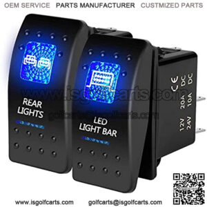 3-Pin/Blue UTV LED Rocker Switches Compatible with Polaris RZR Ranger 570-1000 XP SXS Maverick X3 Pioneer ATV Golf Cart Rear Light Toggle Switch - with Jumper Wire