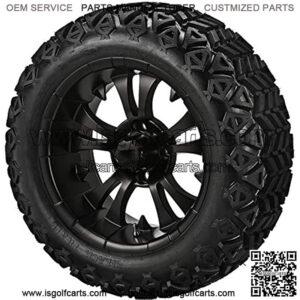 14" VAMPIRE Matte Black Aluminum Wheels and 23x10-14" DOT All Terrain Golf Cart Tires Combo - Set of 4 (New Style 5-Spoke Vampire!)
