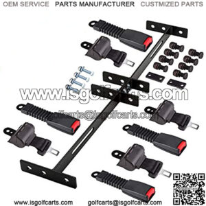 Universal Retractable Golf Cart Seat Belts and Bracket Kit for 4 Passenger EZGO TXT Club Car Yamaha Safety Belt Kit