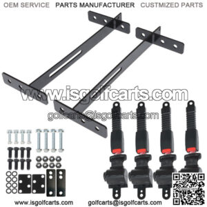 For EZGO Yamaha Club Car 4 Golf Cart Seat Belts and Bracket Kit New