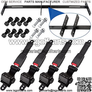 Golf Cart Seat Belts Bracket Kit for EZGO TXT Club Car DS Yamaha 47.64" Retractable 4 Seat Belts, One Piece Solid Design-Not Fit 2 Passengers Club Car Precedent/Yamaha G29/Drive/Drive2 & EZGO RXV
