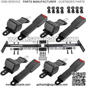 Golf Cart Seat Belt Bracket Kit with 4 Passenger Retractable Seat Belts Safety Belt for EZGO Club Car Yamaha Models - Upgrade Heavy Duty & More Sturdy