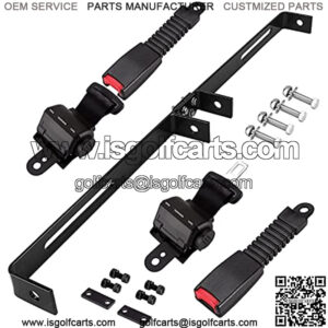 Universal 2 Passenger Retractable Seat Belts and Bracket Kit for Club Car,EZGO Yamaha etc. Golf Cart