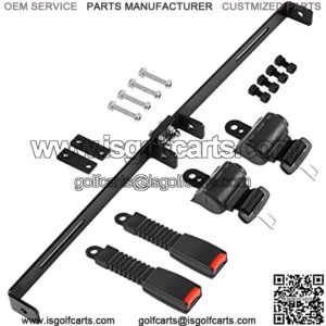 Universal Golf Cart Retractable Belts 2 Sets (42") and Bracket Bar Kit(35" x 6.9") for 2 Passenger EZGO Yamaha Club Car TXT RXV DS Precedent Black