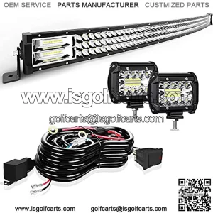 Led Light Bar Curved 50 Inch 684W Triple Row Flood Spot Combo Beam Led Bar W/2Pcs 4 Inch 60W Off Road Driving Fog Lights with Wiring Harness-3 Leads for Trucks Jeep Ford Polaris ATV Boats