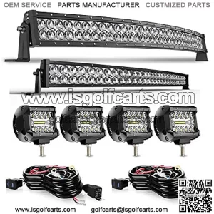 DOT 5D Curved LED Light Bar 52 Inch 300W&32 Inch 180W Light Bar Flood Spot Combo Beam+4X 4 Inch Led Pods Working Light with Wiring Harness Kits for Jeep JK Wrangler ATV UTV Truck-2 Years Warranty