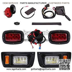 Golf Cart LED Headlight and Tail Light Kit for Carts with Turn Signals Switch Horn Brake Lights Harness(Must Input 12 Volts)