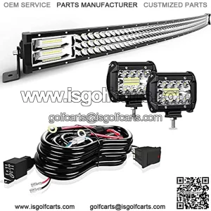 Led Light Bar Curved 50 Inch 684W Triple Row Flood Spot Combo Beam Led Bar W/2Pcs 4 Inch 60W Off Road Driving Fog Lights with Wiring Harness-3 Leads for Trucks Jeep Ford ATV Boats