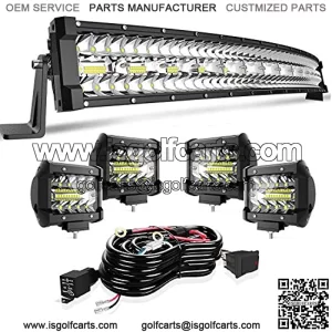 DOT 32/30 Inch Curved Tri Row Led Light Bar Offroad Spot Flood Combo Beam w/4" Pods Cube Driving Fog Lights On Bumper Grill Windshield Roof for Truck Ranger Truck Boat ATV UTV