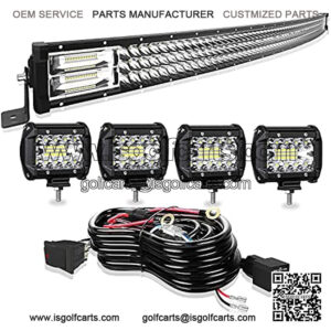 TURBO SII Led Light Bar 30/32Inch 441W Curved Triple Row Offroad Led Bar Waterproof 44100LM Spot Flood Combo + 4Pcs 4 Inch Led Pods Fog Lights + Wiring for Truck SUV Polaris Ranger RZR Golf Cart 4x4
