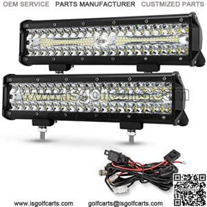 12 Inch LED Light Pods with Wiring Harness Kit, 2Pcs Spot Flood Beam 68000LM Triple Row Light Bar Waterproof Work Lights for ATV UTV Truck Tractor Boat Golf Cart OffRoad Fog Driving