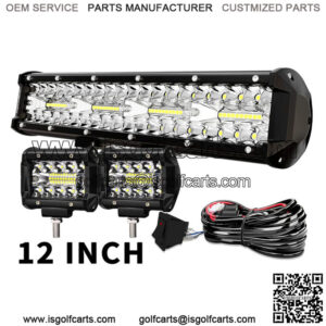 14" 300W Upper Bumper Led Light Bar For Club Car EZGO Golf Cart 12/15" +4" Pods