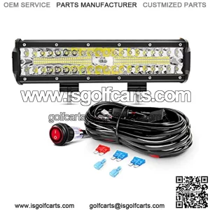 12Inch 300W Triple Row Led Light Bar Spot Flood Combo Driving Lighting Off Road Lights Led Lamp Working Light with 16AWG Wiring Harness for Truck Golf Cart SUV ATV UTV Boat