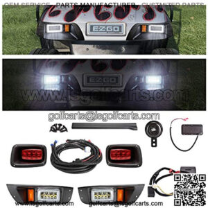 Golf Cart LED Headlights & Tail Light for EZGO TXT Carts (12V-48V) with Turn Signals Kits, Low/High Beam, Horn, Brake Pad, Daytime Running Lamp - 2 Version