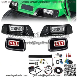 Deluxe Plus LED Light Kit Fit EZGO TXT 1996-2013 Gas and Electric Golf Cart 20A DC Converter USB Charging Socket Low/High Beam DRL Delay Relay Brake Switch