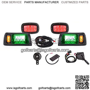 Golf Cart Deluxe LED Headlight &Tail light Kit for Club CAR DS, RGB Music Daytime Light, High/Low Beam Turn Signal Light Hazard Brake Light and Horn, 16V-80V Wide Voltage Input