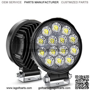 LED Pods 2Pcs 4.5Inch 42W 4200LM Round Flood Light Off Road Lights Fog Lights Driving Roof LED Light Bar Work Light for ATV UTV SUV Truck Boat (15017C-B) , White