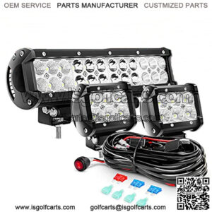 ZH016 12 Inch 72W Spot Combo Bar 2PCS 4 Inch 18W Flood LED Fog Lights with Off Road Wiring Harness- 2 Leads , White