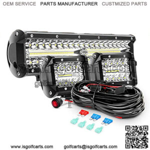 LED Light Bar Set, 12 Inch 300W Triple Row Spot Flood Combo Work Driving Lamp, 2 Pcs 4 inch 60 W Triple Row Flood Spot LED with Wiring Harness for Off road ATV Boat Lighting