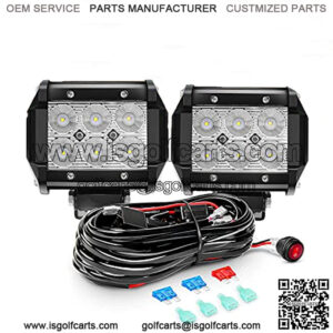 2PCS 18W LED Pods Flood Light Bar Fog Light Driving Lighting with 16AWG Off Road Wiring Harness-2 Leads for Truck Golf Cart SUV ATV UTV Boat