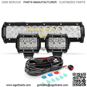 12Inch 72W Led Light Bar 2PCS 4 Inch 18W LED Pods Led Driving Fog Lights with 16AWG Off Road Wiring Harness-3 Leads for Truck Golf Cart SUV ATV UTV Boat