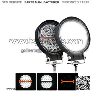 LED Light Pods Bar 4 Inch 30000LM 60W Round Spot Flood Amber White Driving Offroad Fog Work Backup Bumper for Truck Jeep ATV UTV SUV Tractor Motorcycle 4x4 Cart Trailer Boat Waterproof 2PCS