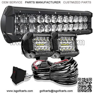 DOT 5D 12INCH 72W LED Light Bar+4Inch 60W LED Cube Pods with Wiring Kit Combo for Driving Lamp Polaris Ranger Honda Pioneer Can Am X3 Maverick Grand Cherokee XJ Dodge UTV ATV 4WD Trucks Boat Defender