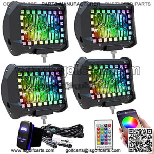 4PCS 4" inch LED Pods Flood Work Light Bar with Multi-Color Chasing RGB Halo 16 Solid Colors Over 92 Flashing Modes Offroad Pods Lights LED Driving Lamp Fog Lights with Switch Wiring Harness