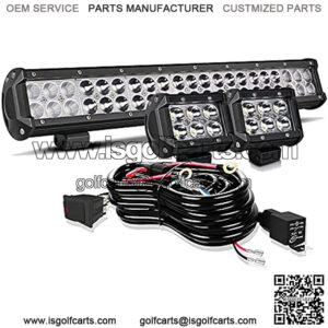 20 in LED Light Bar W/2pcs Spot Pods Cubes Switch Harness for Tractor Boat Utv Golf Cart Ford Polaris RZR Ranger Honda ATV Gmc Yukon Pickup Tacoma Am Commander 4Wheeler Yamaha Suburban