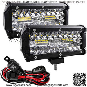 Led Light Bar,7 Inch Led Fog Light Off Road Lights 240W 24000lm with Led Wring Harness(10ft /2 Lead), Waterproof Led Spot&Flood Combo Beam Light Bar for SUV/ATV/Jeep/Boat 2Pack