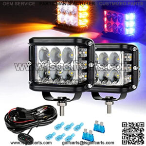 4 Inch Strobe LED Light Pods, Amber White Blue Red Side Shooter, 6 Modes 60W Off Road Light with Memory Function, Emergency Fog Driving Work Light for Truck Boat Jeep SUV with Wiring Harness