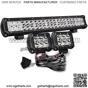 20 Inch LED Light Bar 126W Spot Flood Combo LED Bar 2PCS 4Inch Spot Pods Cubes with Rocker Switch Wiring Harness