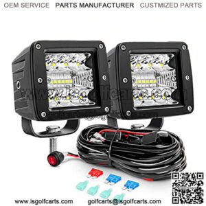 2PCS 3Inch 42W LED Pods LED Cubes Upgraded Spot Flood Combo Beam Square Driving Light Backup Light Reverse Light Grill Mount Light with Wiring Harness Kit -2 leads