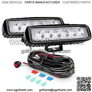 2Pcs 18w Spot LED Work Lights LED Pods Fog Lights Off Road Led Lights Driving Lights with16AWG Off Road Wiring Harness Kit-2 Leads