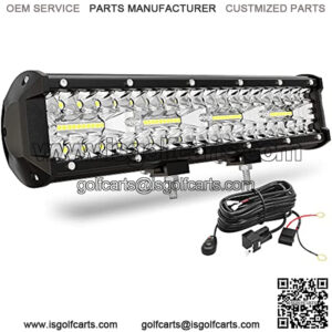 12 Inch LED Light Bar 300W - Tri-Row Spot Flood Combo Led Work Light 25200LM + Wiring Harness, IP68 Off Road Driving Fog Lamp for Jeep Truck SUV ATV UTV Tractor, Super Bright (12V 24V)